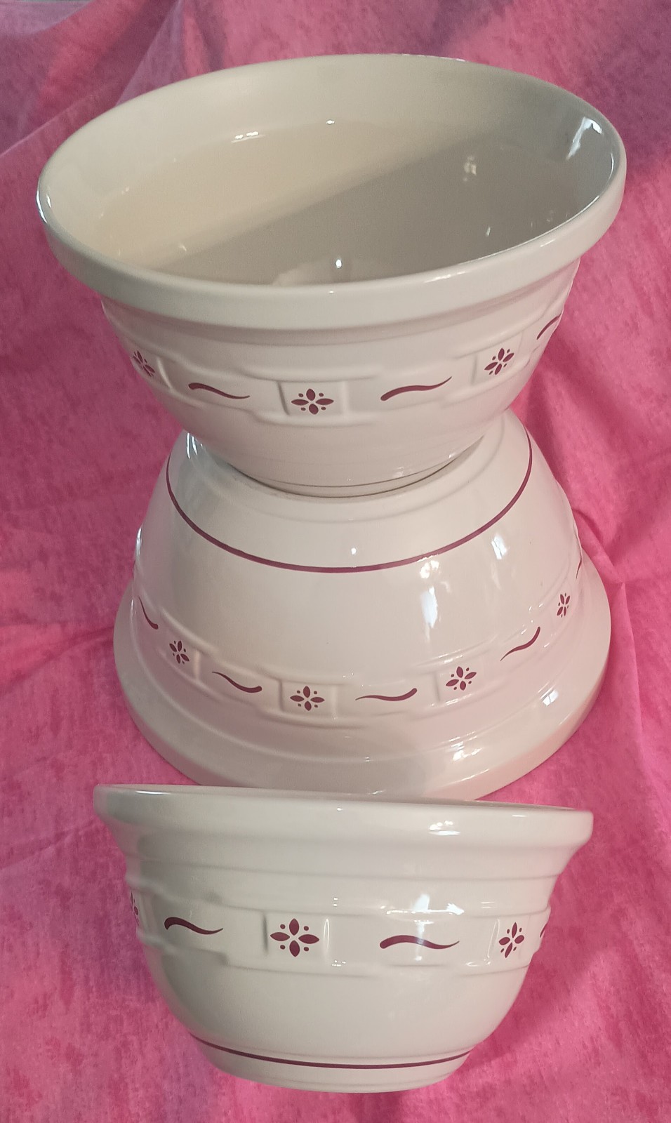 Longaberger Pottery Classic Red Woven Traditions Nesting Mixing Bowls Set of 3