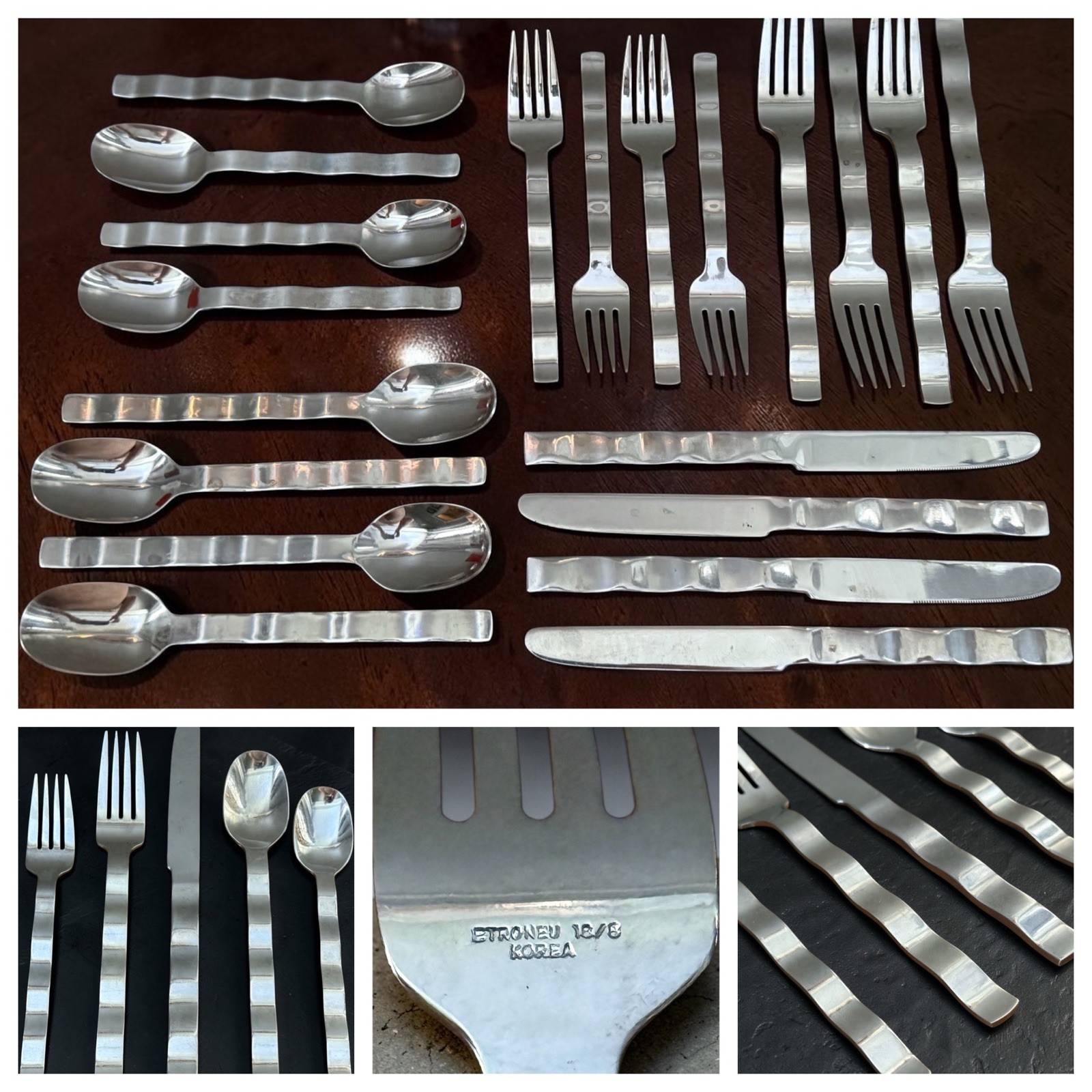 VHTF Vintage Retroneu 20 Piece Flatware Set Whitewater Stainless 18/8 Korea GUC