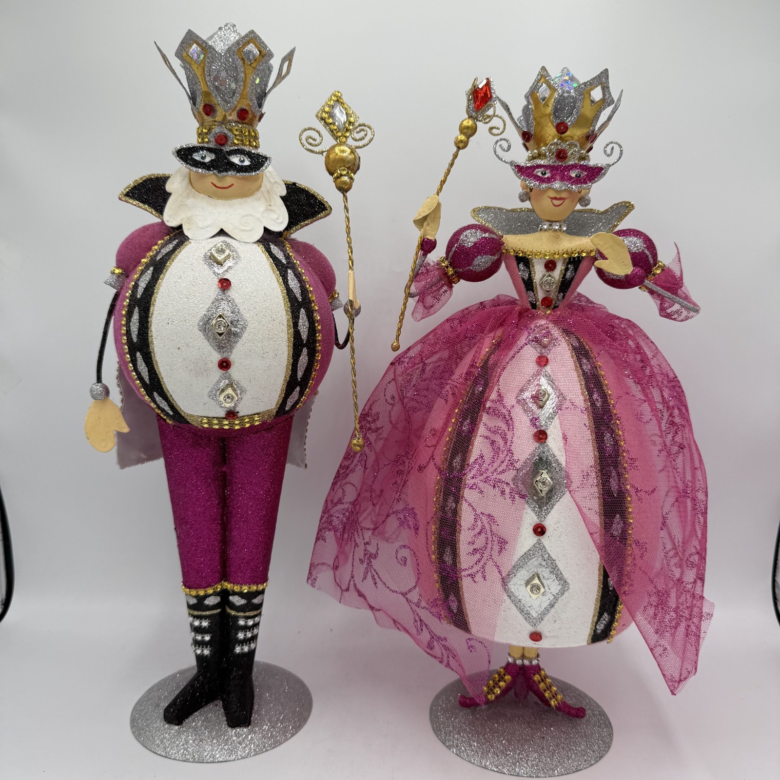 Pier 1 Imports King & Queen of Diamonds Glitter Figurines Set of 2 16” HTF-Nice