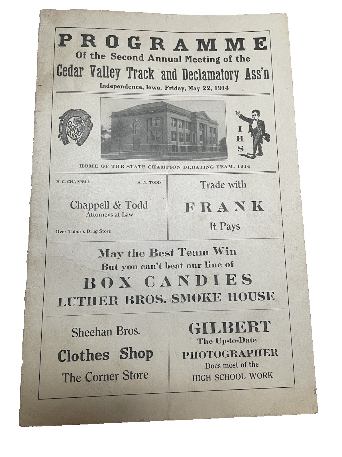 ATQ 1914 Cedar Valley IA Track Program Participant Names Advertising Debate Team