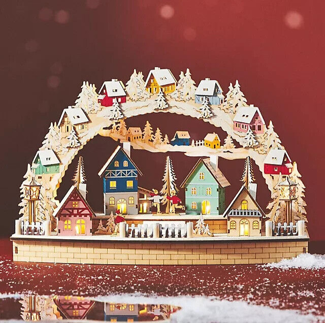 Anthropologie Wooden Light-Up Christmas Village Mountain Ski Chalet Danish NEW