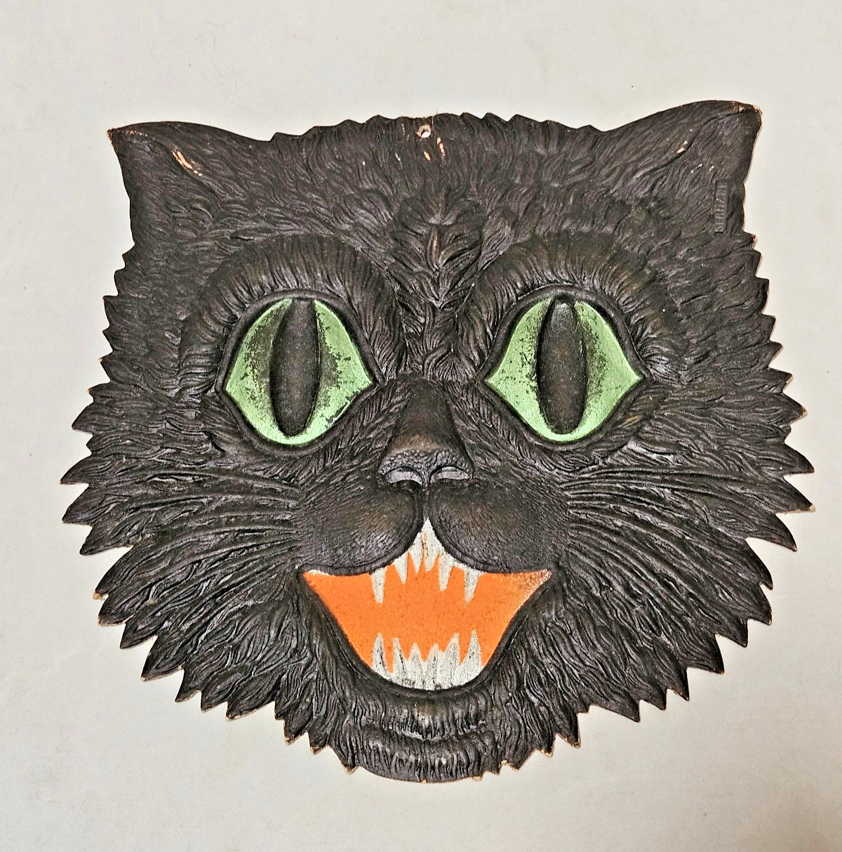 LARGE Antique Beistle Halloween Black Cat Face Diecut Germany 20s-30s Diecut