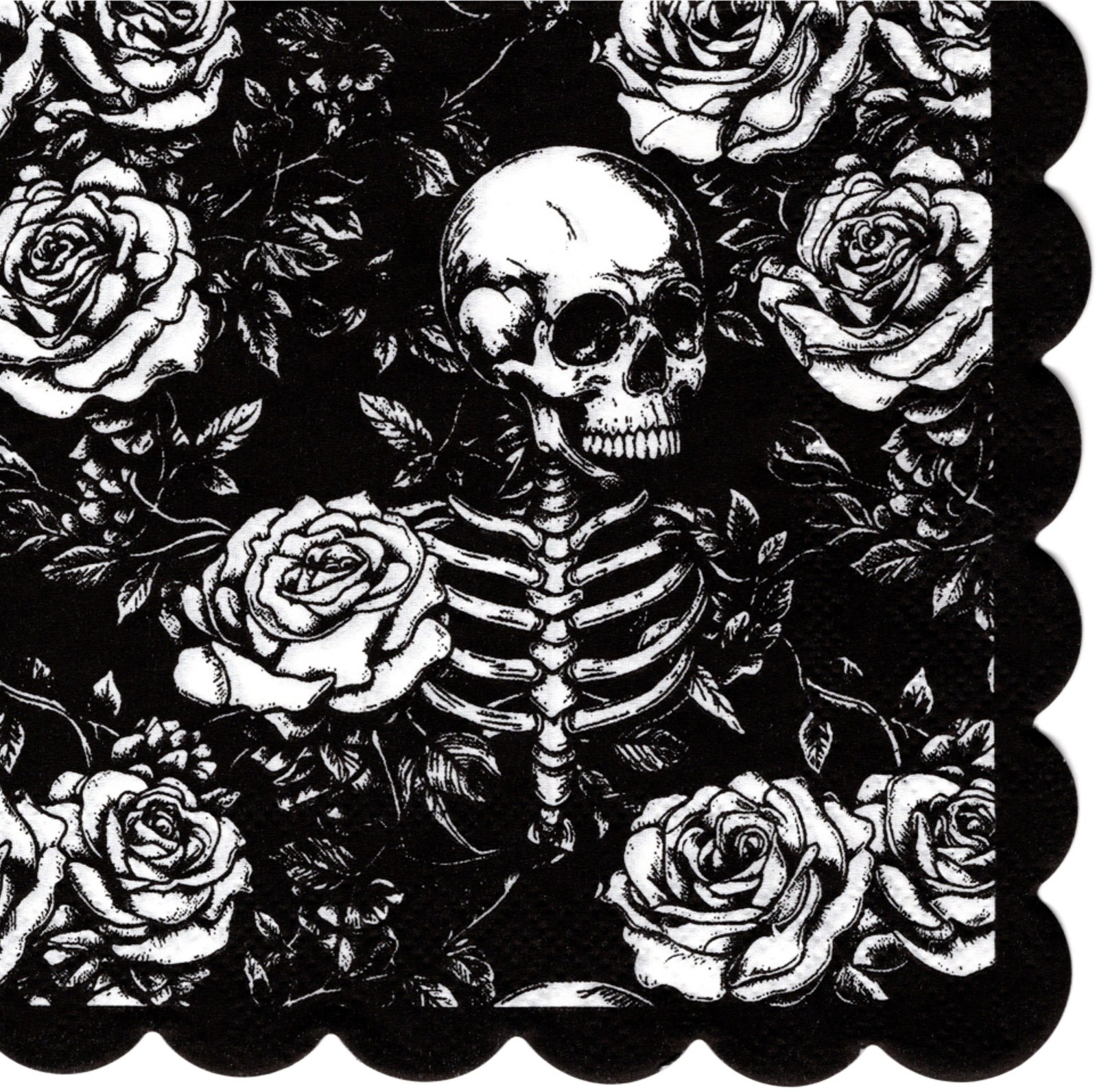 (2) Paper Beverage Napkins for Decoupage/Mixed Media - Skeletons on Black