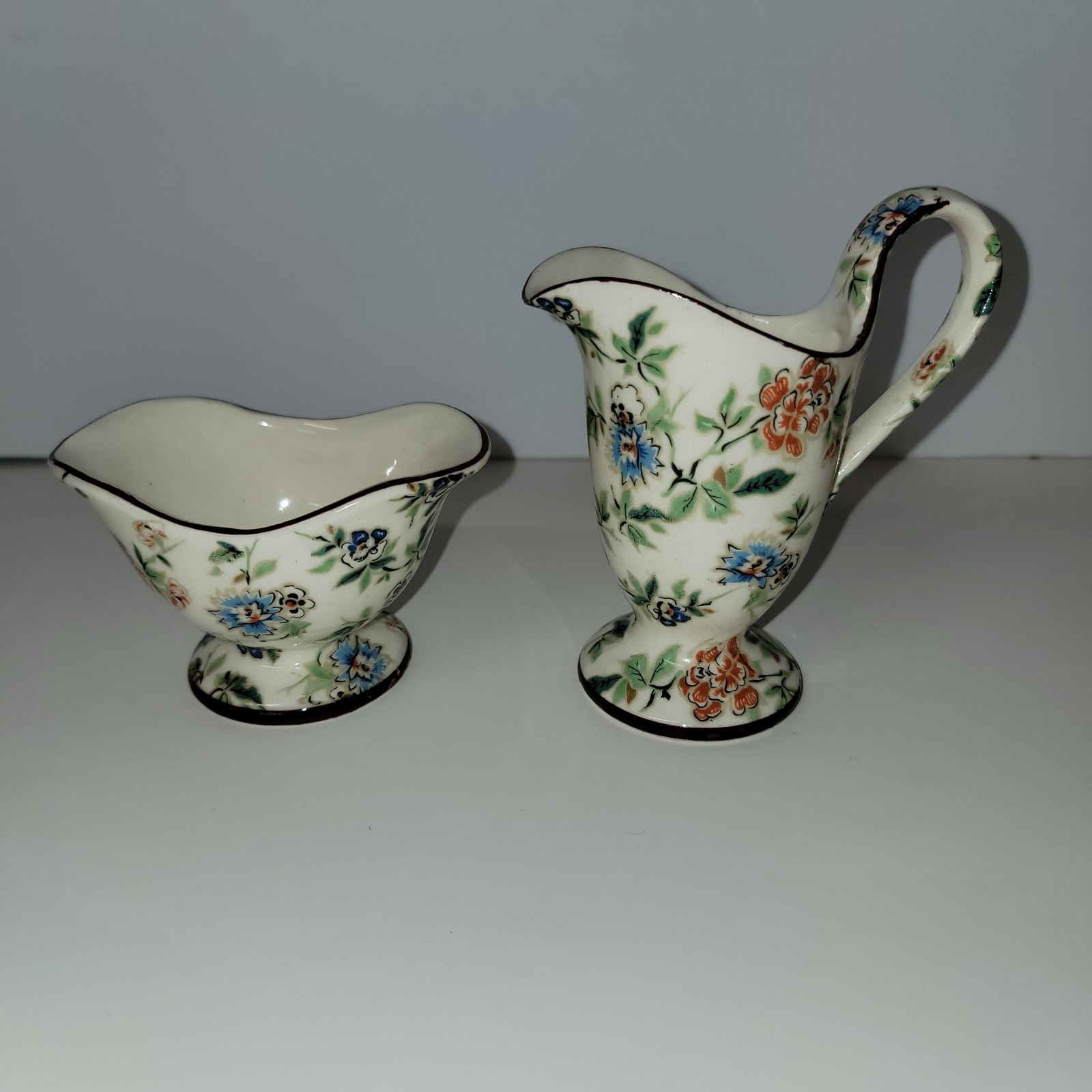 Erphila Art Pottery Czecho Slovakia Cream/Sugar Chintz Early 1900\'s
