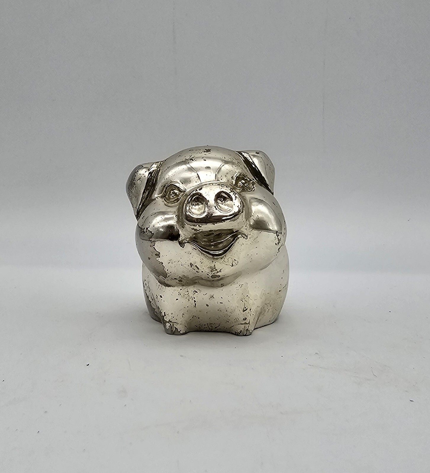 Piggy Bank Silver Tone Metal Small Children\'s Pig Vintage Japan