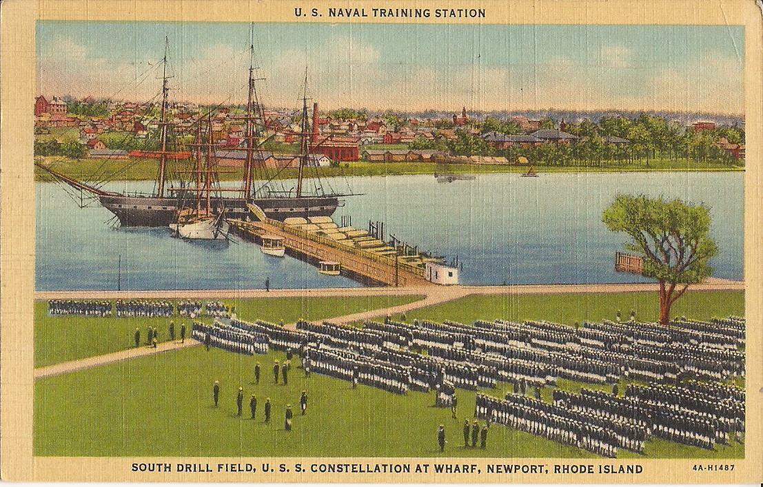 Newport, RHODE ISLAND - USS Constellation at Wharf & Drill Field - 1948