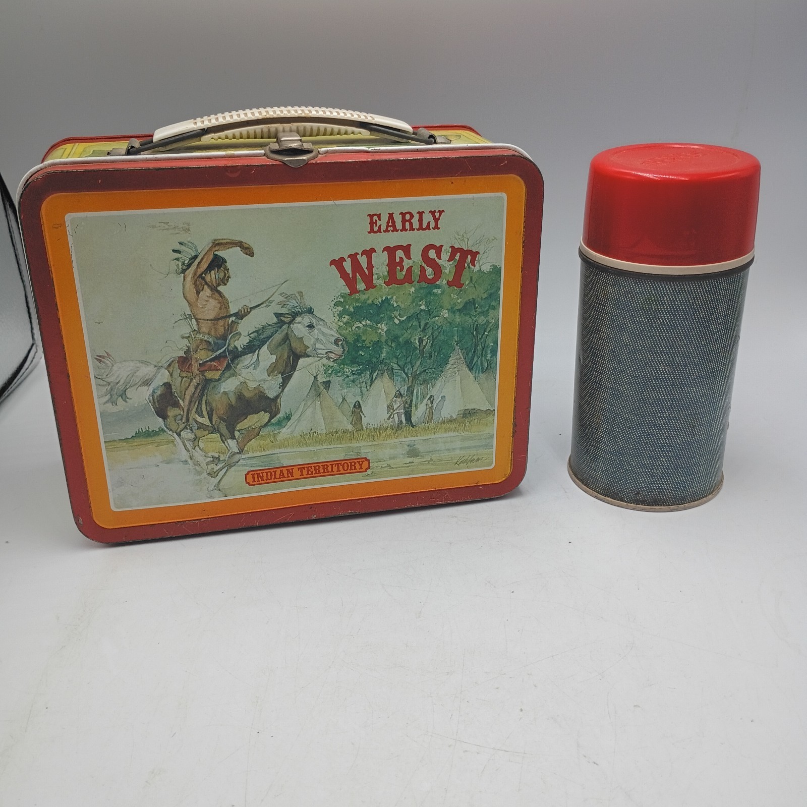 Vintage EARLY WEST Indian Territory Lunchbox - WITH Thermos Made (1982)