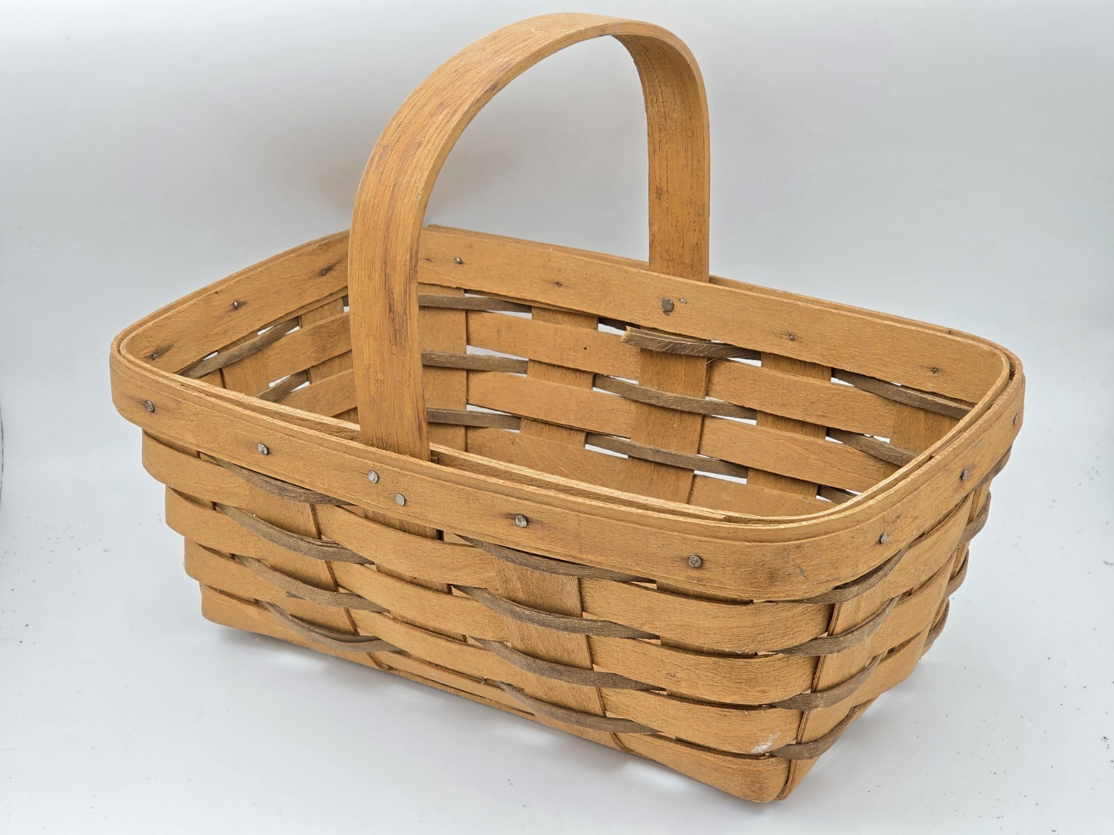 Vintage 1991 Longaberger Basket Fixed Handle Handwoven USA Signed 8