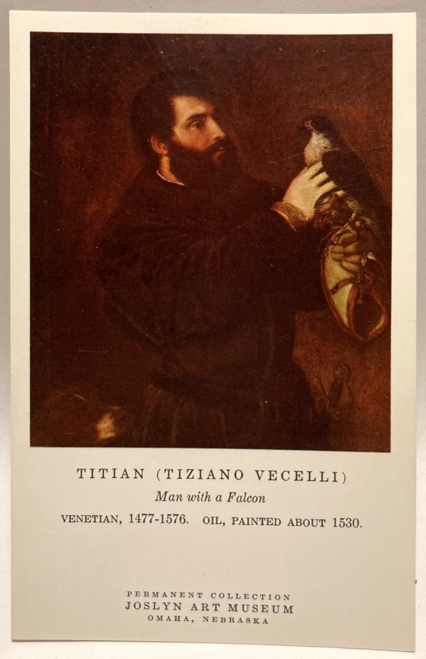Titian, Man with a Falcon, Venetian, Joslyn Art Museum, Vintage Chrome Postcard