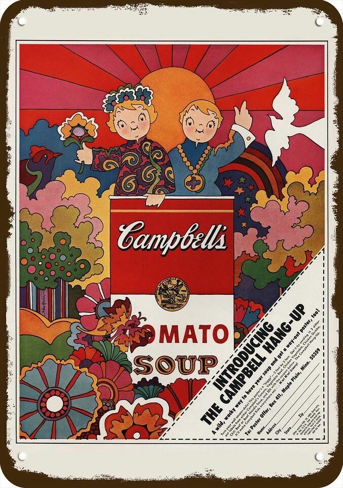 1968 CAMPBELL SOUP KIDS PSYCHEDELIC Art Vntge-Look DECORATIVE REPLICA METAL SIGN 1968 CAMPBELL SOUP KIDS PSYCHEDELIC Art Vntge-Look DECORATIVE REPLICA METAL SIGN