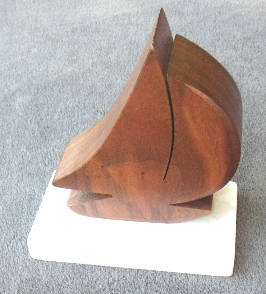 SAILBOAT DESK SCUPTURE ART DECO VINTAGE NAUTICAL Hardwood MARBLE Unique Old   ZV