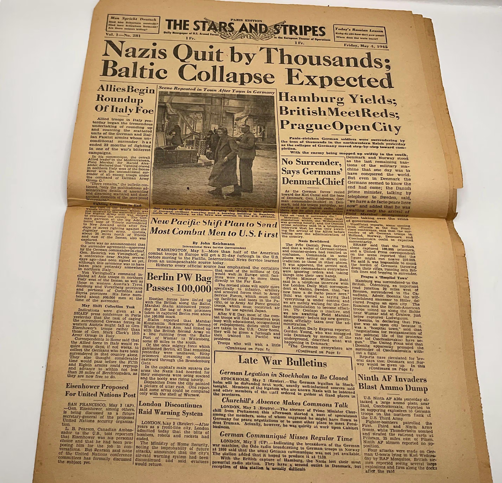 Original Vintage May 4 1945 Stars And Stripes Newspaper Nazis Quit Thousands Ba