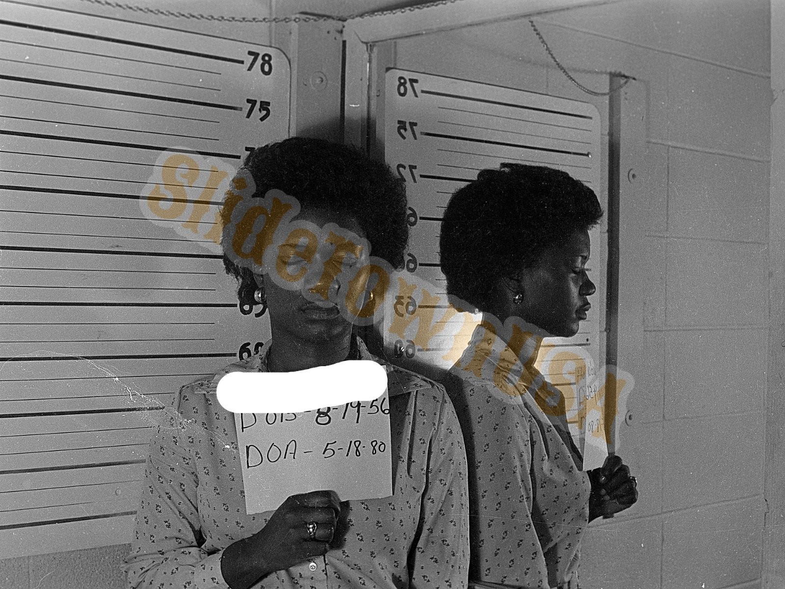 Vtg 35mm Negative Mugshot Woman Holding ID Board Height Chart Mirror 1980 M-1584
