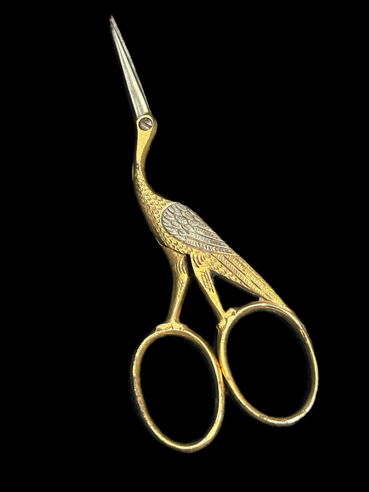 Vintage Stork Sewing Embroidery Scissors Gold Tone Made In Germany