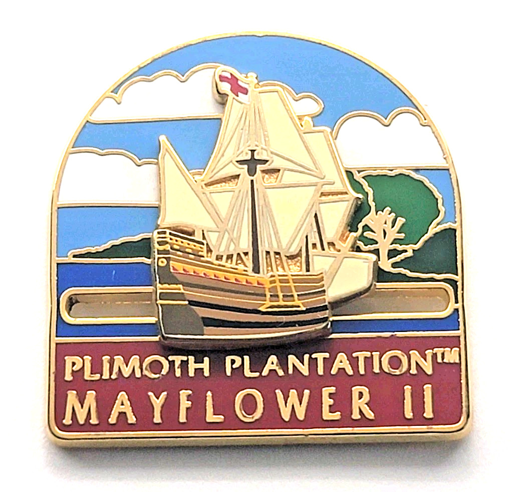 Plimoth Plantation Mayflower II Moving Slider Sailing Ship Souvenir Enamel Pin