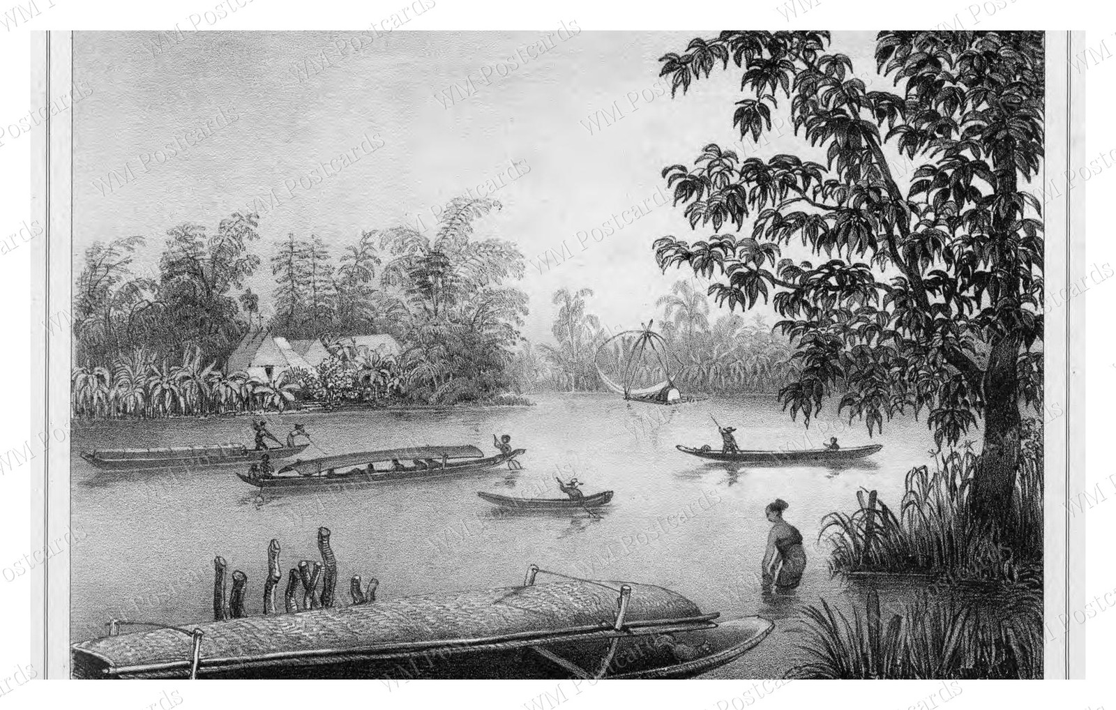 Manila Philippines 1826 Pasig River Canoes Palm Trees Standard Postcard Manila Philippines 1826 Pasig River Canoes Palm Trees Standard Postcard
