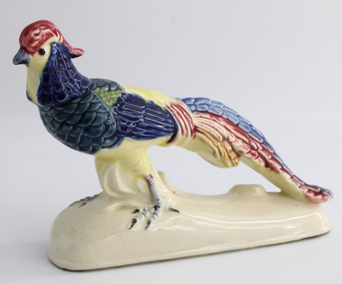 Vintage Yankoware Majolica Pheasant Figurine, c1950, Hand Painted Ceramic Vintage Yankoware Majolica Pheasant Figurine, c1950, Hand Painted Ceramic