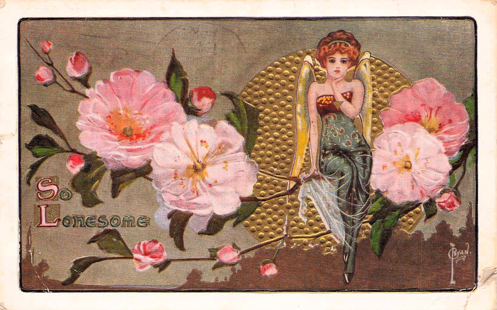 Fantasy Fairy Gold Full Moon C Ryan Artist So Lonesome Vtg Postcard 26A