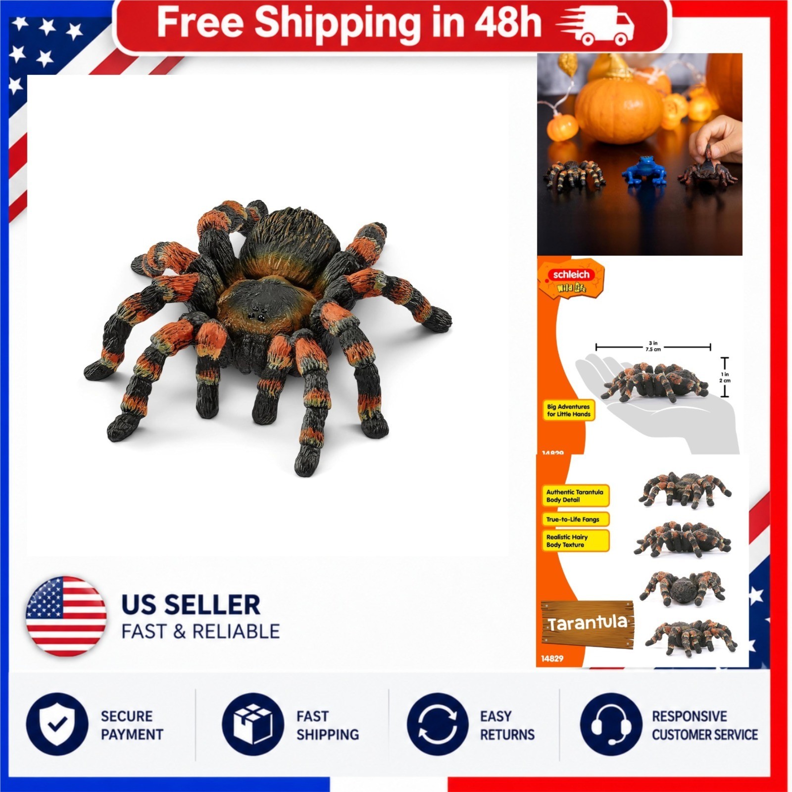 Schleich Wild Life Tarantula Toy Spider Figurine 14829 Realistic Animal Figure