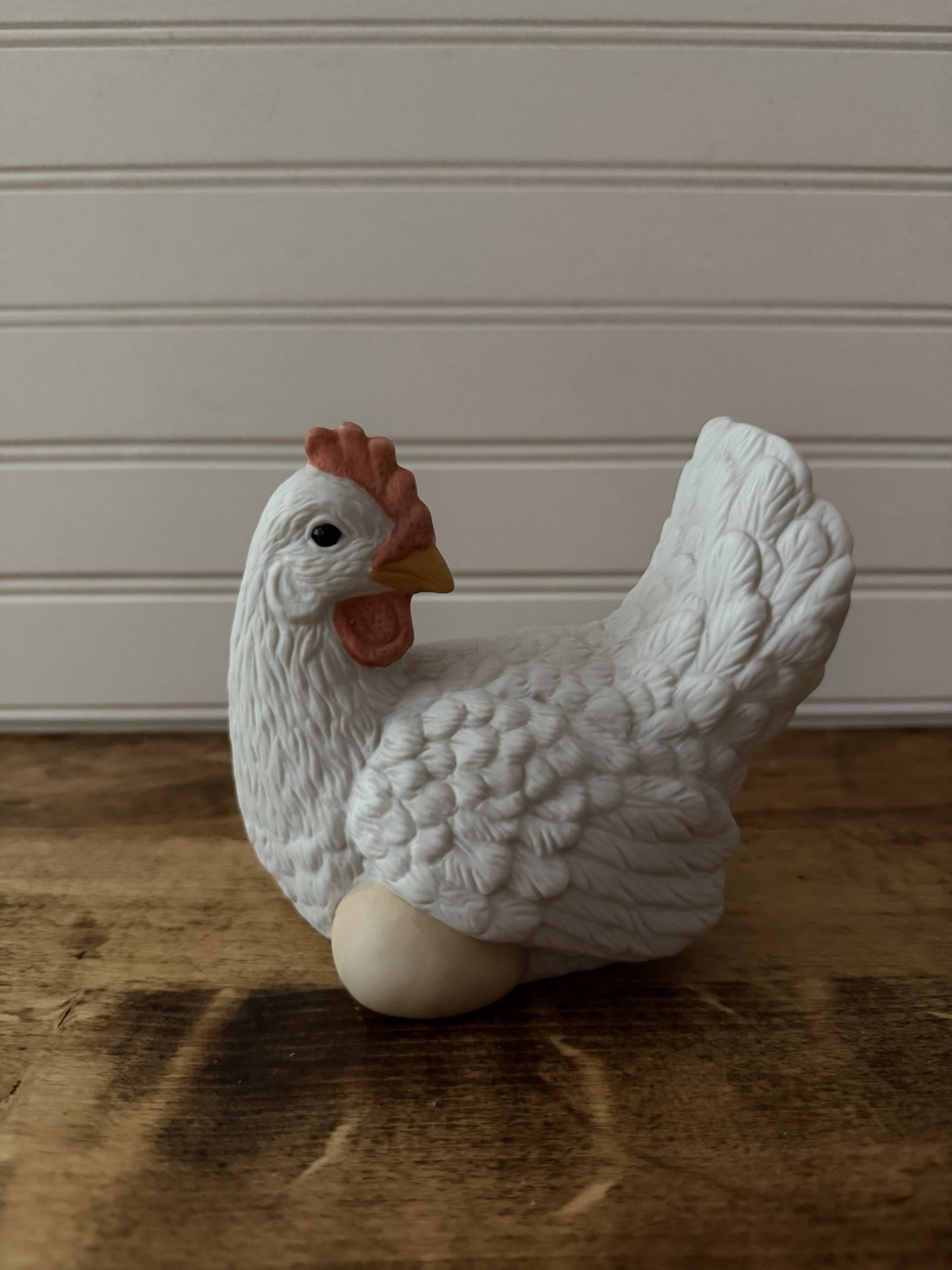 Vintage White Porcelain Hen Chicken Figurine with Egg Farmhouse Decor 50140
