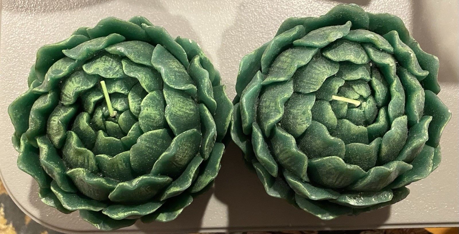 SET  OF 2 SLIGHT DAMAGE John Derian Threshold Holiday Large Artichoke Candles
