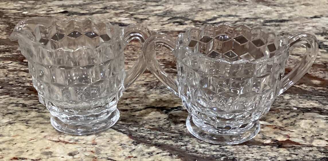 FOSTORIA AMERICAN CLEAR GLASS OPEN SUGAR AND CREAMER NO DAMAGE