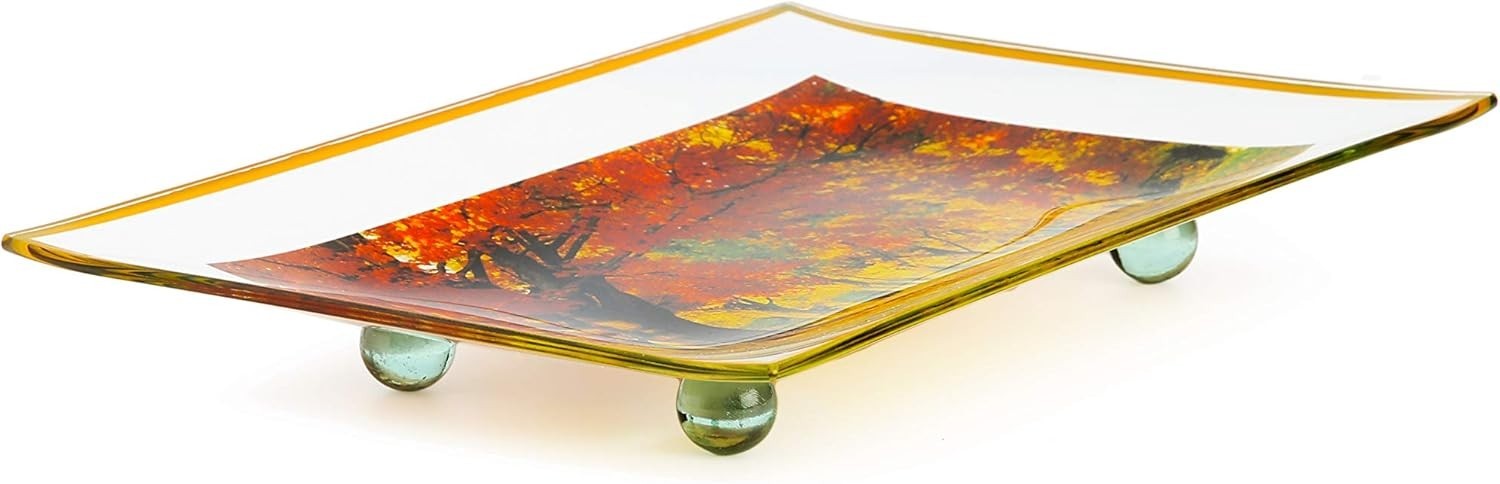 GAC Rectangular Tempered Glass Serving Tray, 8x12 Inch, Landscape Glass Legs