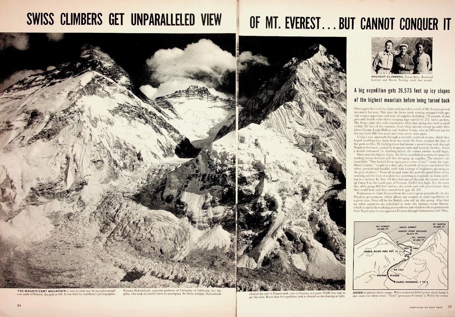 1952 Mt Everest Swiss Expedition Magazine Article Vintage Ephemera Climbing
