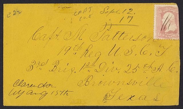 Brownsville Texas Capt M Patterson 19th Reg USCT Civil War Envelope 1860s