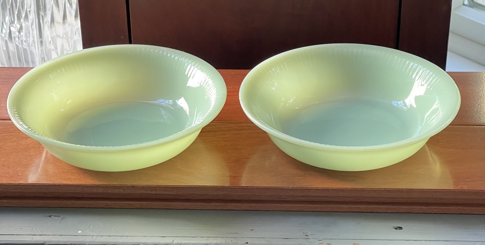 Vintage 1940s Fire King Jadeite Jane Ray Set of 2 Bowls Authentic~Early Mark