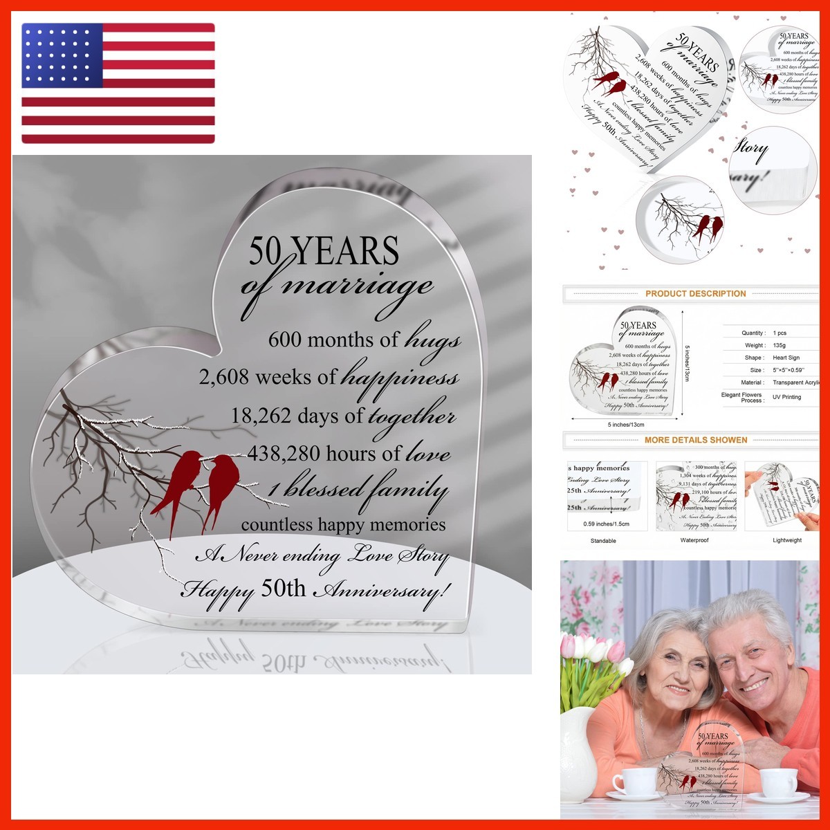 Qunclay 50th Anniversary Heart Marriage Keepsake Qunclay 50th Anniversary Heart Marriage Keepsake