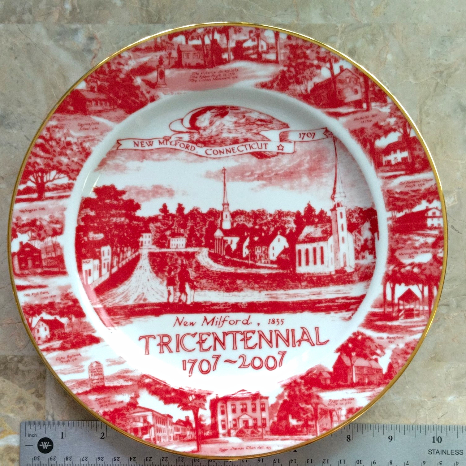 New Milford CT Tricentennial 1707-2007 Ceramic Collector Plate LE 169/500 10.5
