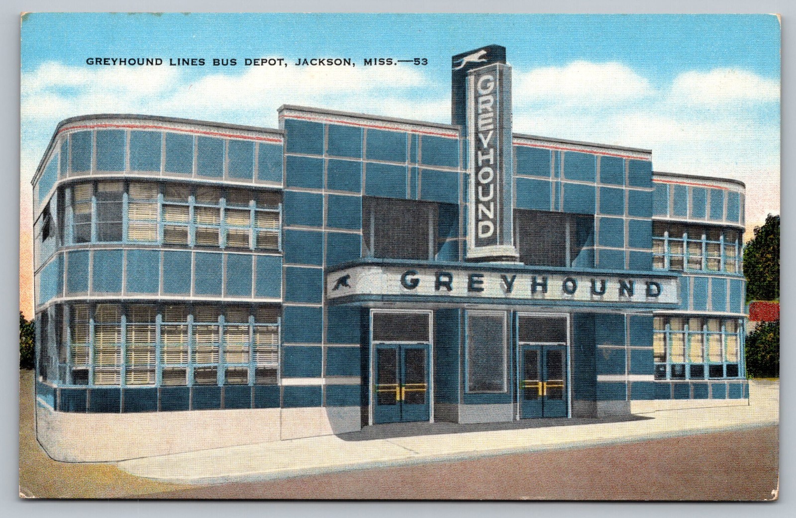c1930 Greyhound Lines Bus Depot Jackson Mississippi Vtg Linen Postcard