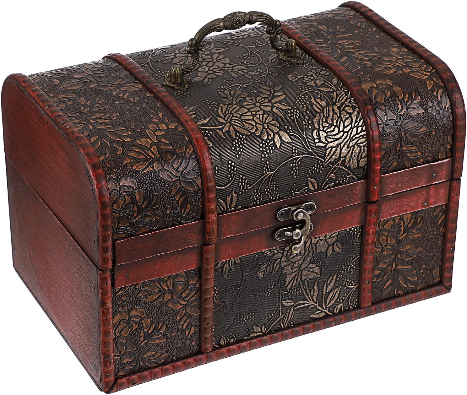 Vintage Treasure Chest Box, Wooden Pirate Keepsakes Box, Large