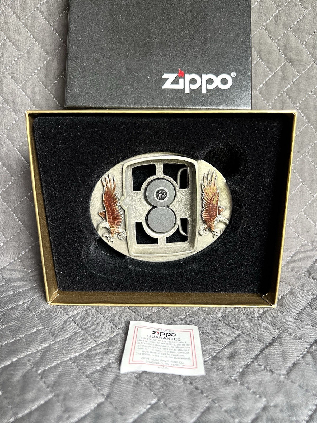 ZIPPO BELT BUCKLE 2 EAGLES Magnetic Lighter Holder • NO LIGHTER • NEW w/BOX NOS