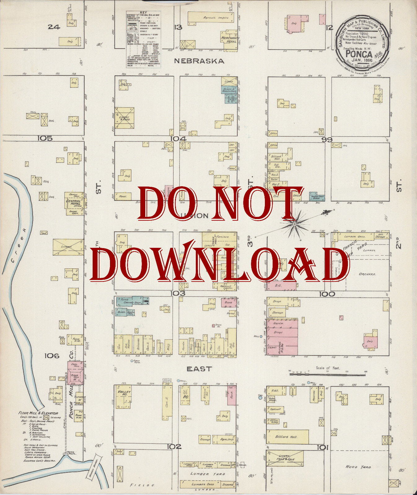 1886  Map Ponca Nebraska Highly Detailed Street Maps 16\