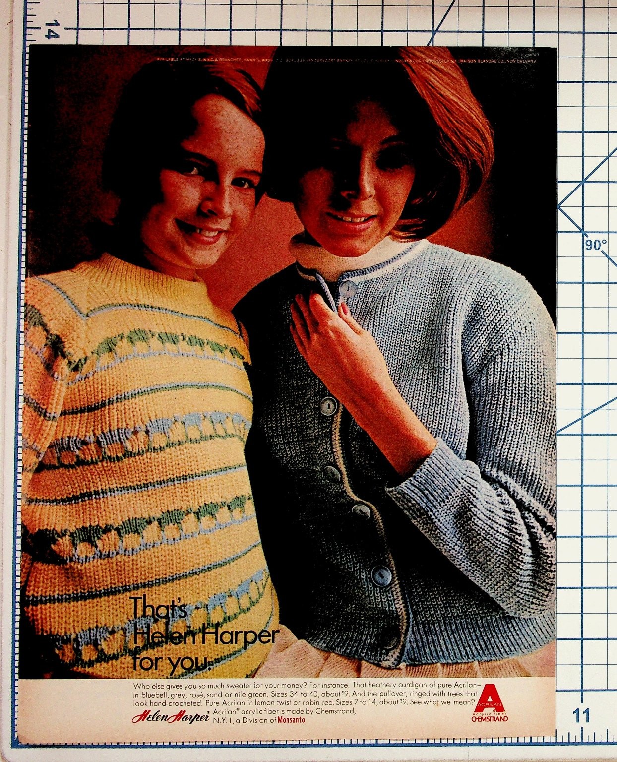 Helen Harper Sweaters Acrilan Fashion Ad Magazine Print Vintage Ephemera