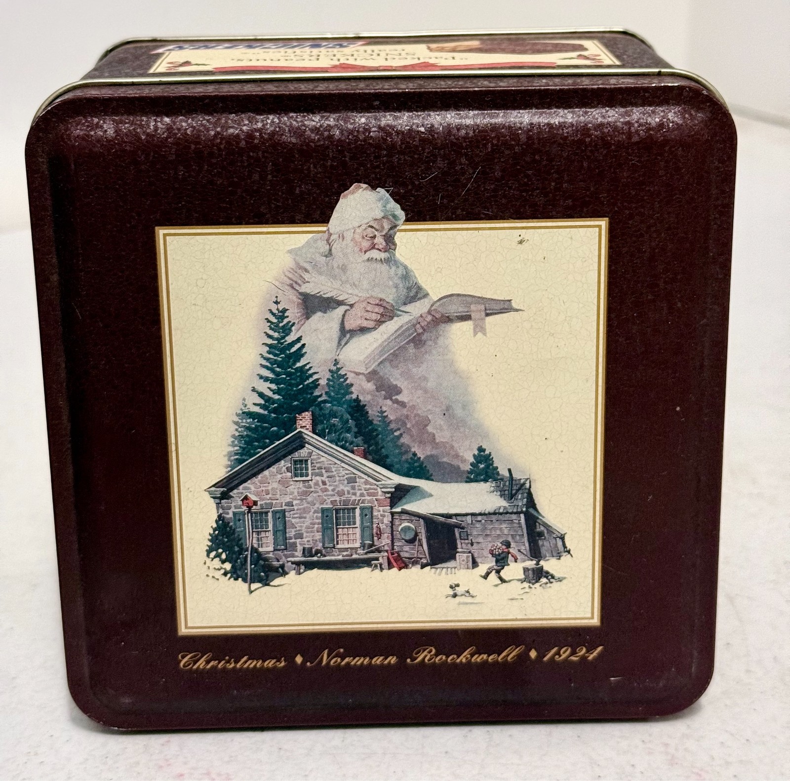Vintage Tin 1993 Snickers Christmas Holiday Tin Norman Rockwell Santa 6\