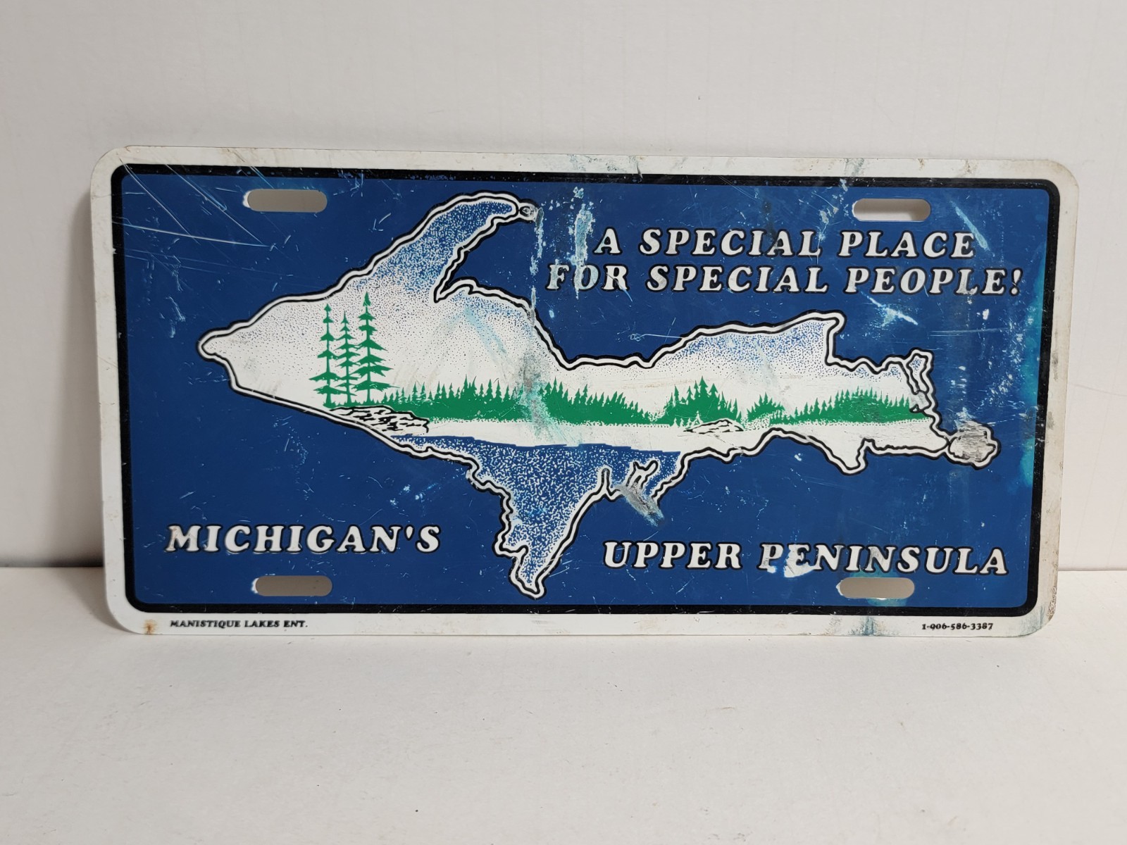 Michigan Upper Peninsula Booster License Plate UP Manistique Lakes Metal 