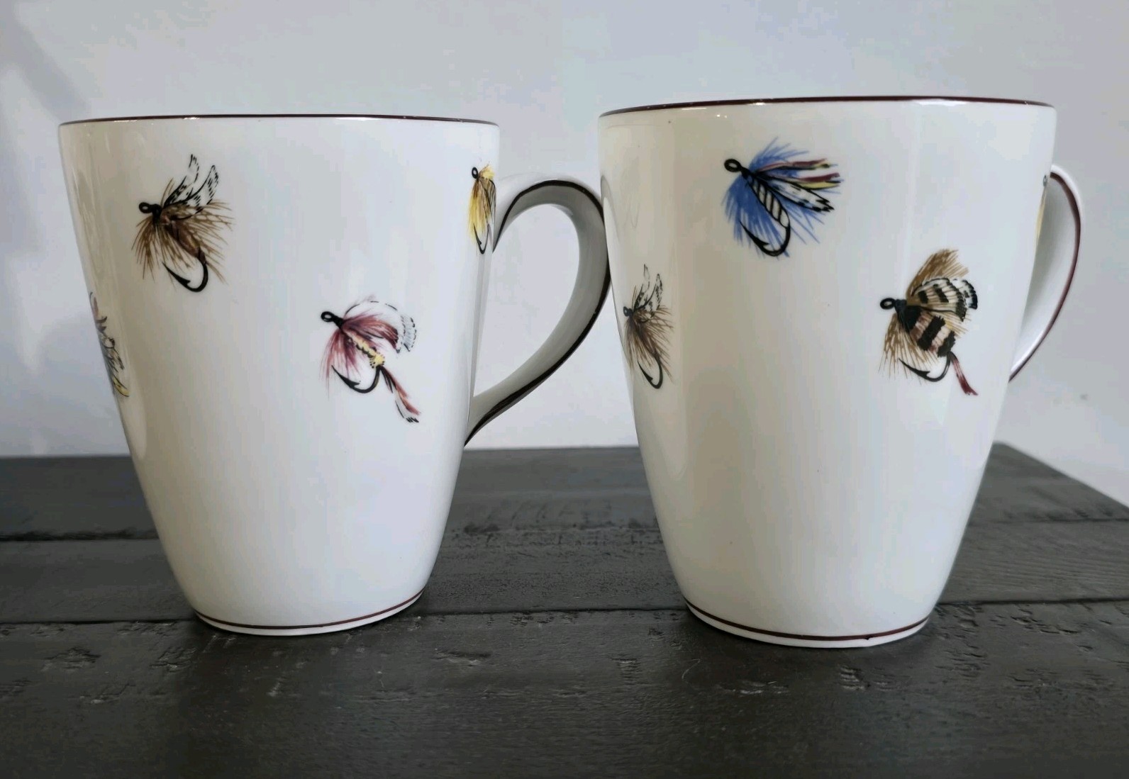 Two Vintage Queensberry Staffordshire Fine Bone China England Cup Fly Fishing