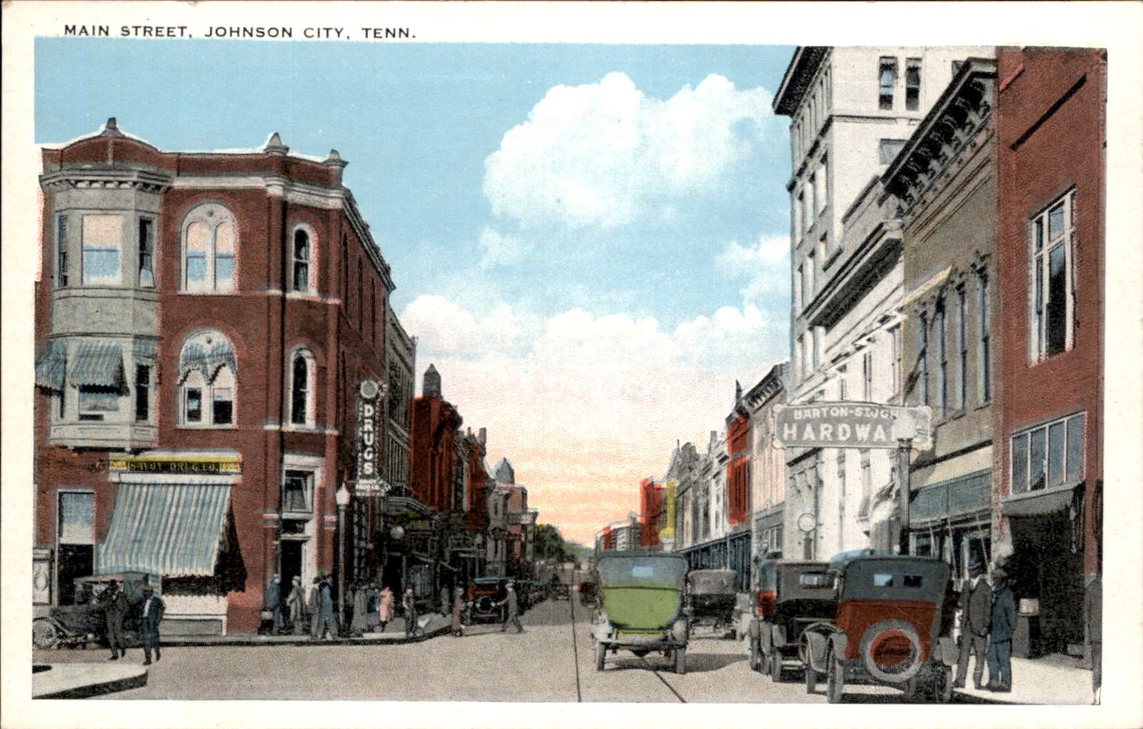 Johnson City TN Main Street Knoxville Engraving Co. c1920s-30s Vintage Postcard