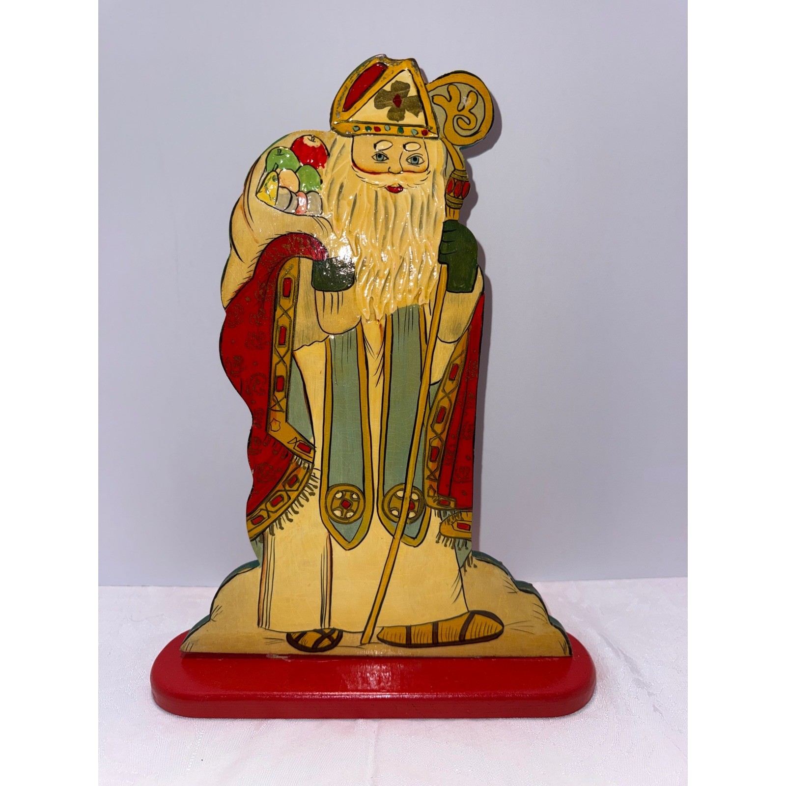 Vintage Wooden St Nicholas Christmas Figurine Hand Painted Folk Art Sinterklaas Vintage Wooden St Nicholas Christmas Figurine Hand Painted Folk Art Sinterklaas
