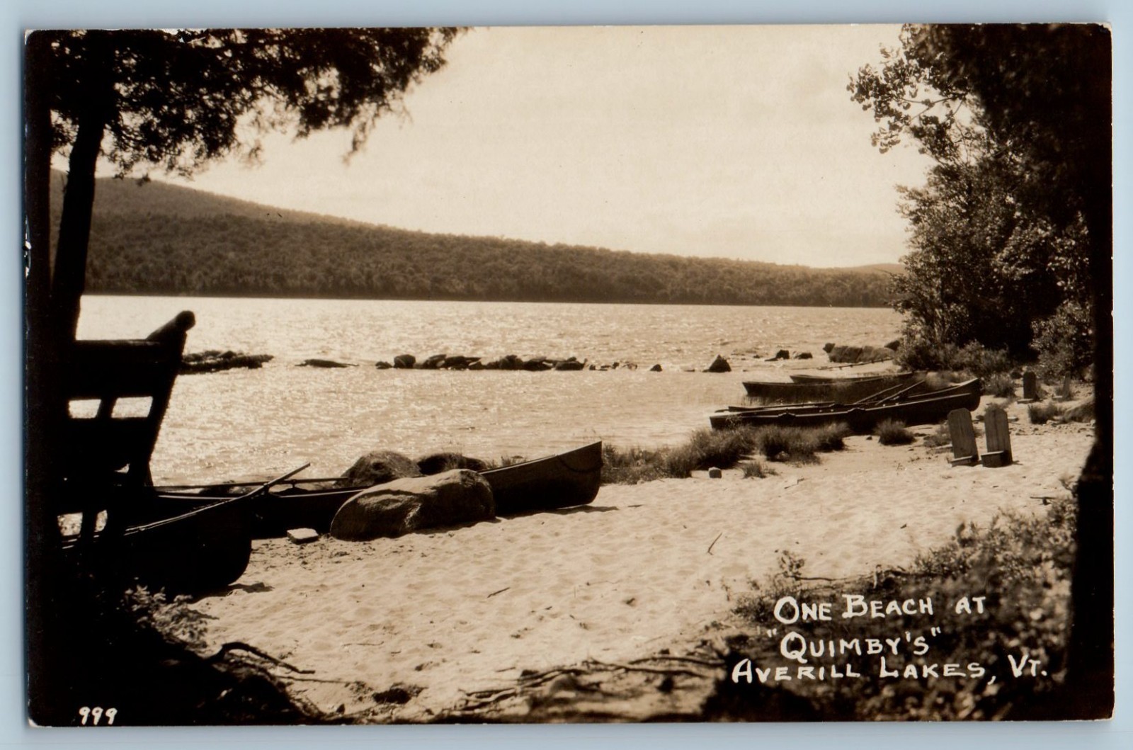 c1930's One Beach At Quimby's Boats Scene Averill Lakes VT RPPC Photo Postcard