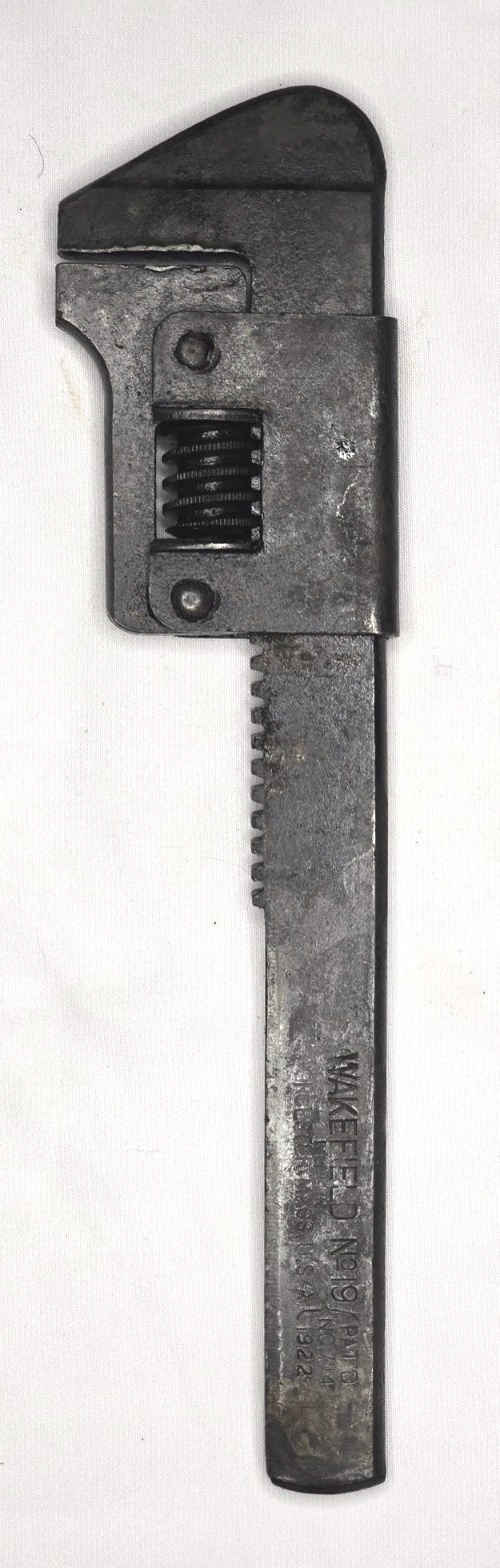 Antique WAKEFIELD No 19 - 9 inch Adjustable Monkey Wrench 1922 Patent