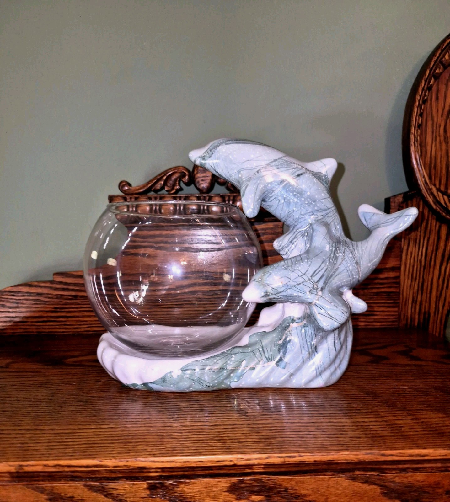 Mid Century Royal Haeger Veracruz Double Dolphin Leaping Fishbowl Stand