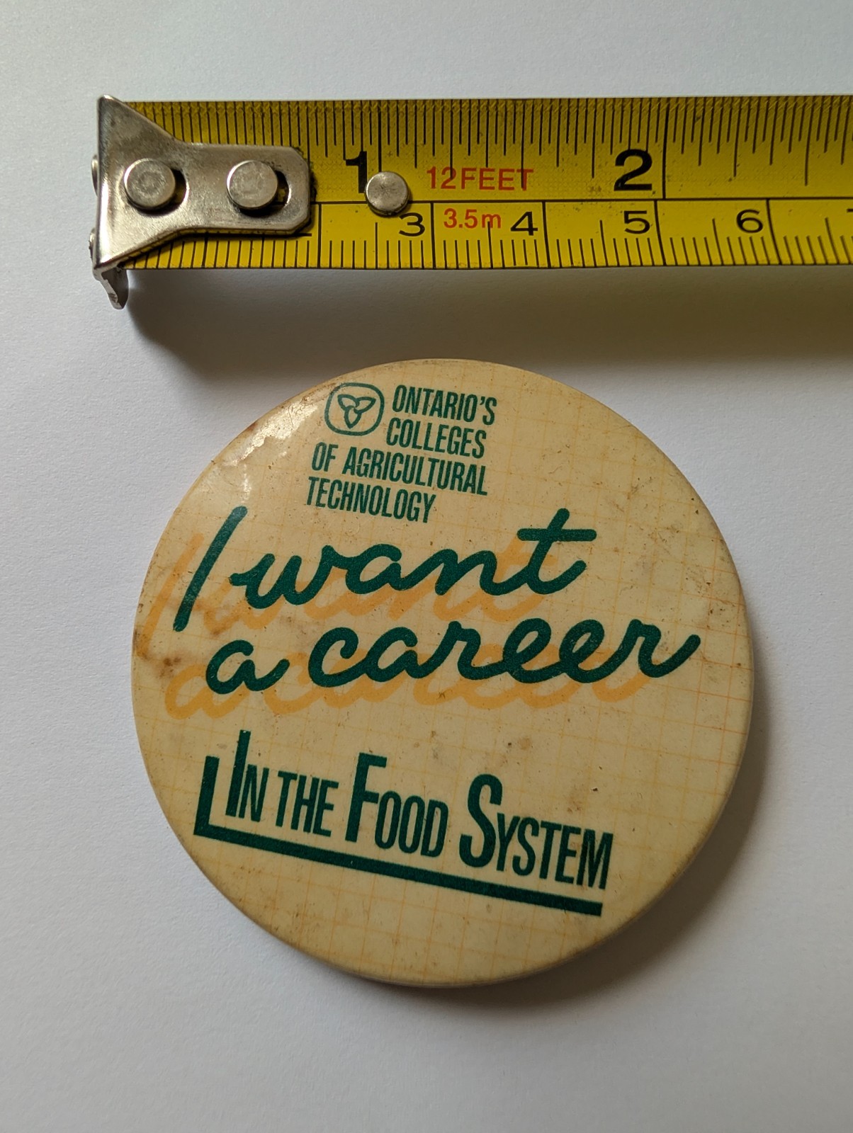 Vintage Pin Pinback Button Career In The Food System Ontario Agriculture School