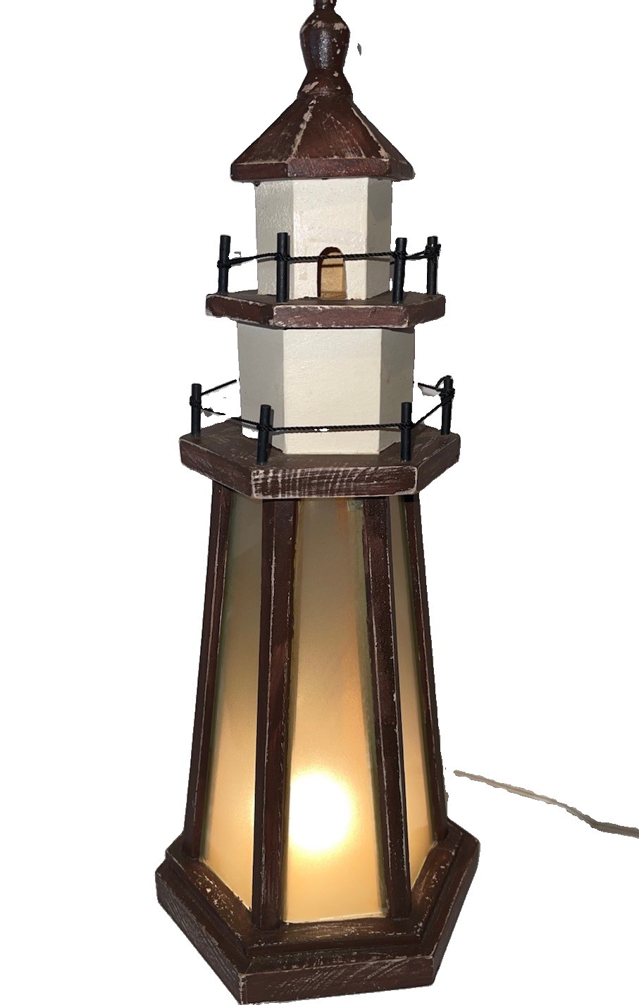 16” Tall nice Vintage Wood Nautical Farmhouse Distressed Lighthouse Lamp Light 