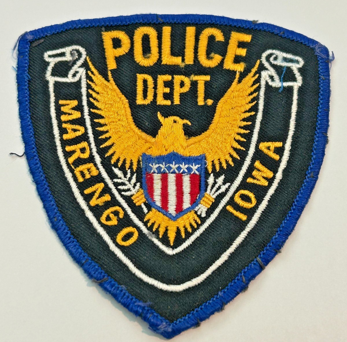 Vintage Marengo Iowa Police Small Letters Cloth Patch Uniform Take Off