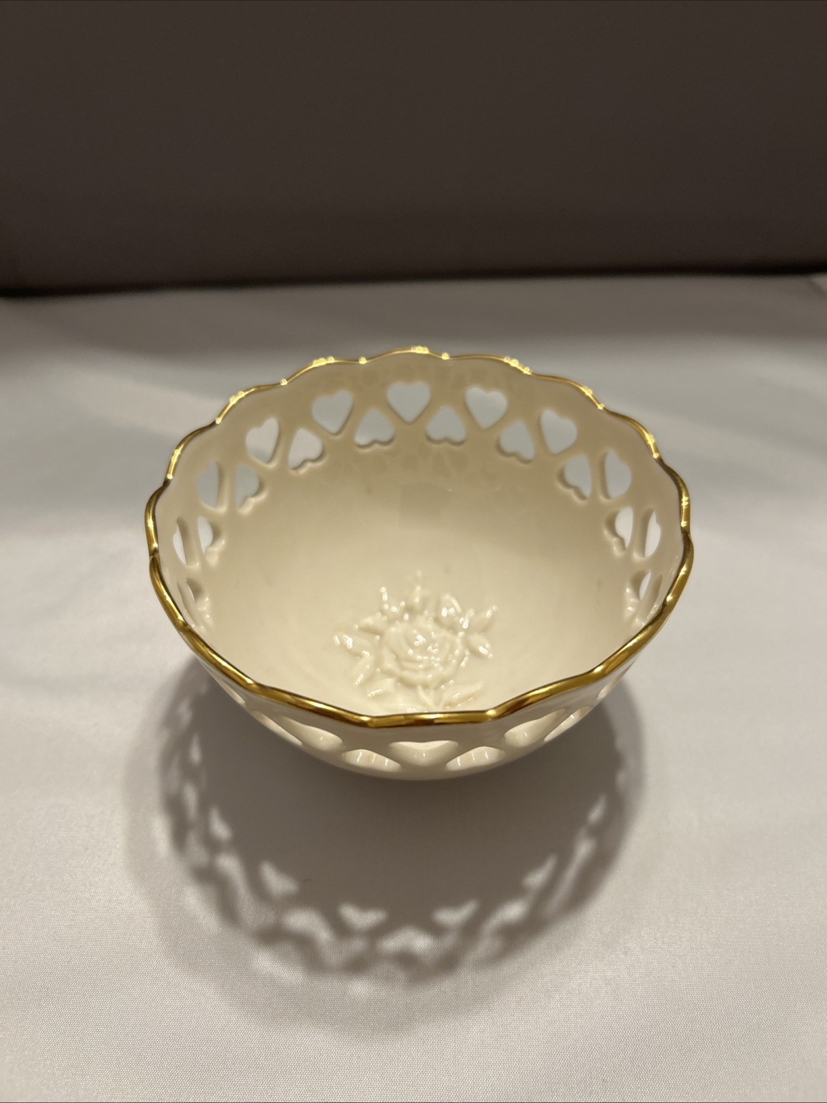 VINTAGE Lenox Heart Collection Bowl with Heart Cut Outs - 24kt - USA