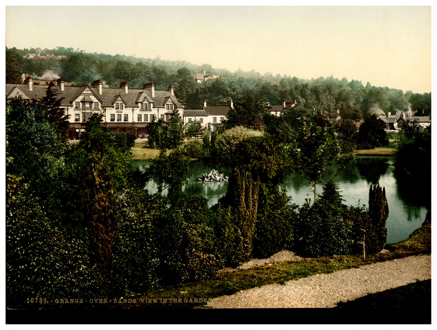 England. Grange-over-Sands. View in Gardens. Vintage photochrom by P.Z, Photo